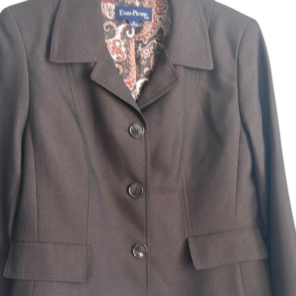 Evan Picone Brown Collared Blazer Jacket Size 12 Classic Paisley Lining Career - Picture 2 of 7